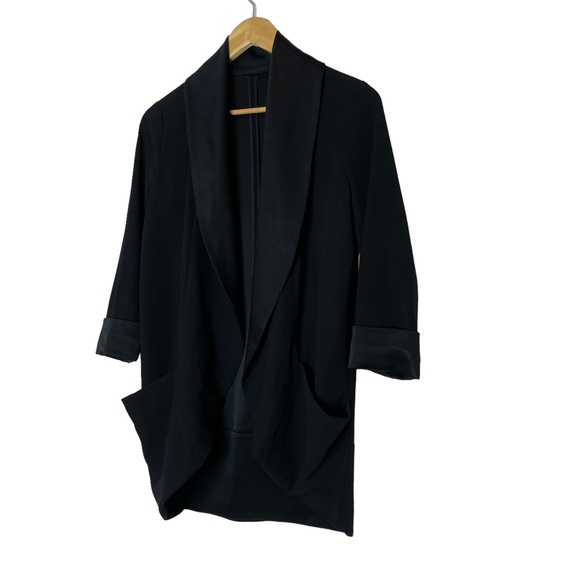 Aritzia Wilfred Blazer Jacket Chevalier Black Open Front Crepe Size 8 - Picture 9 of 15